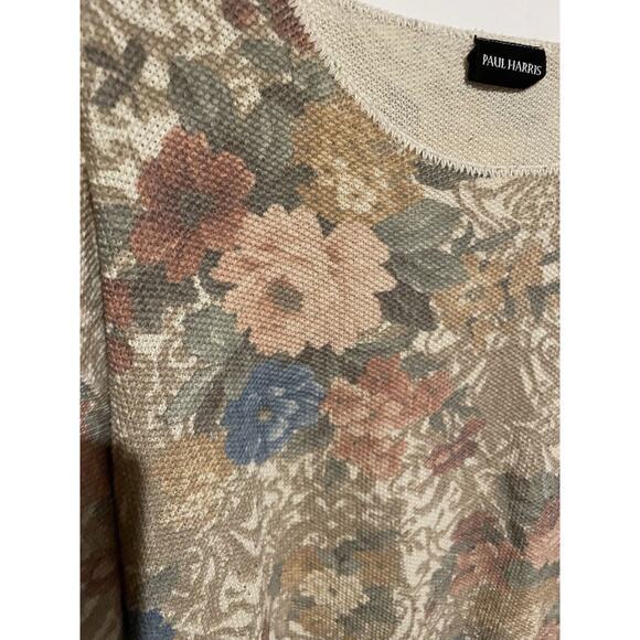 Vintage Paul Harris Pink Cottagecore Floral knit chunky sz L long sleeve scoop - Picture 3 of 7